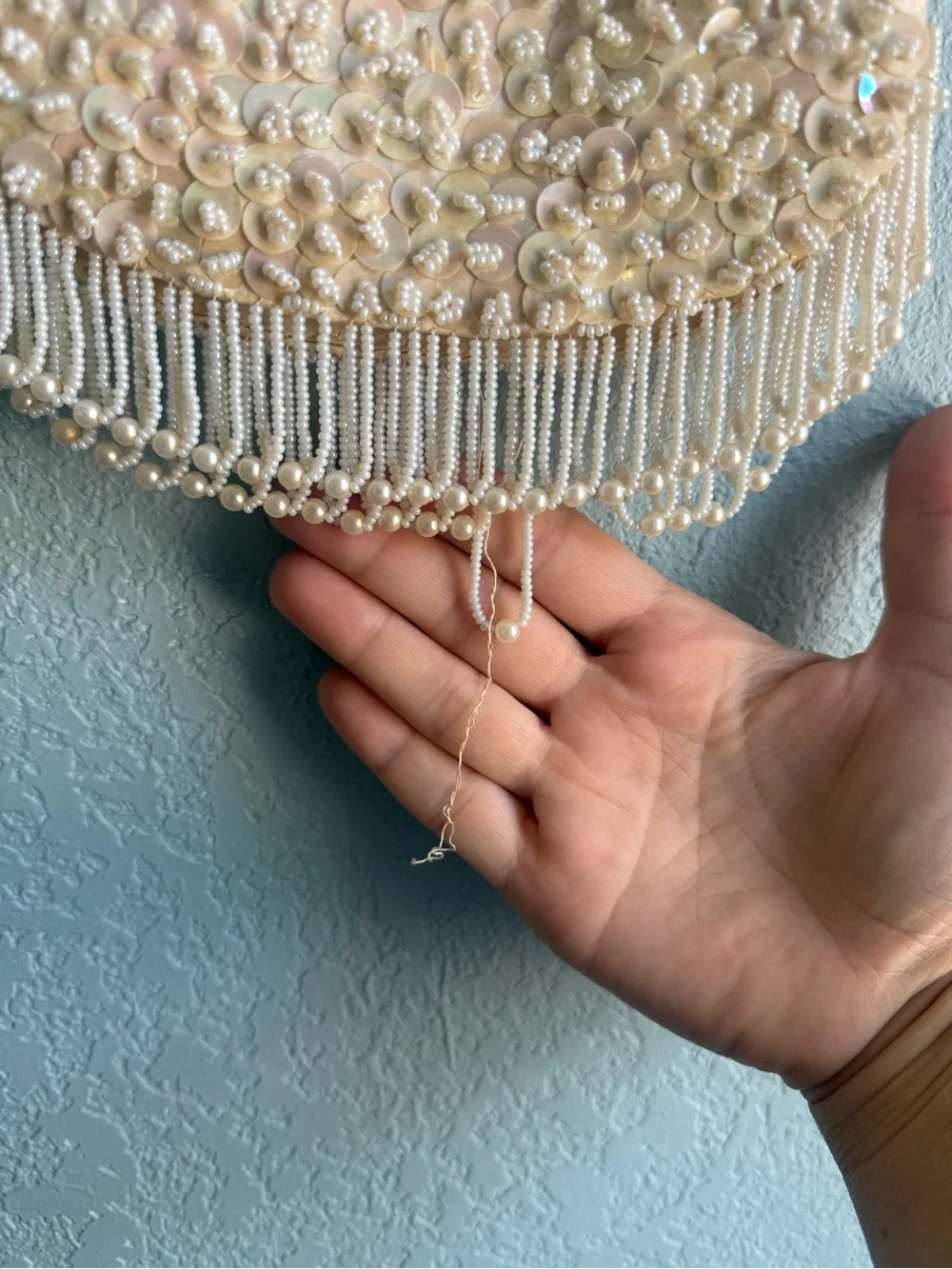 La Regale Ivory Beaded Fringe Shoulder Bag